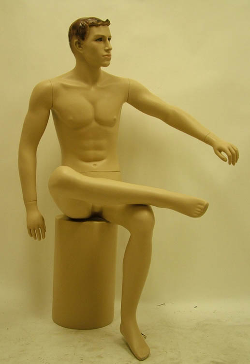 Male Fiberglass Sitting Mannequin Extended arm N-8